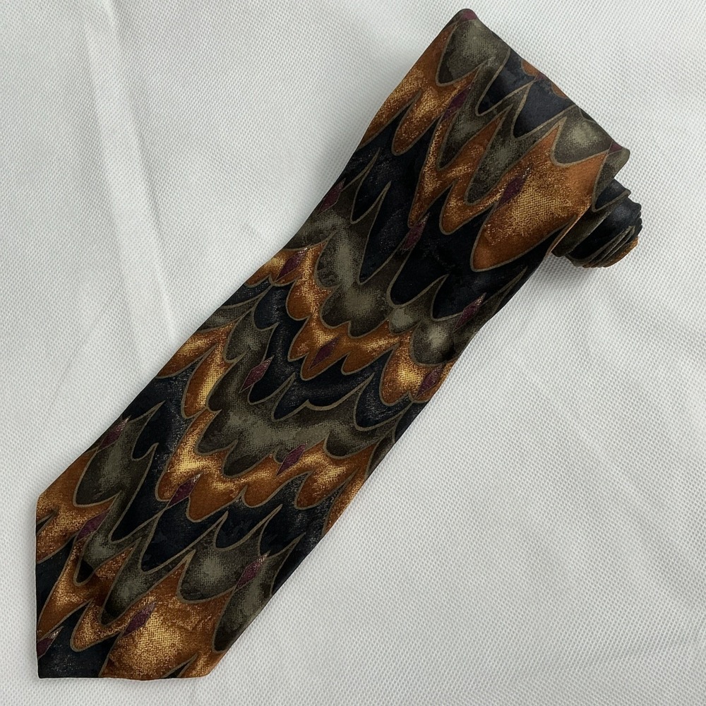Mezzo Matto Men's Tie 100% Silk Italy Classic Designer Brown Gray Black Abstract